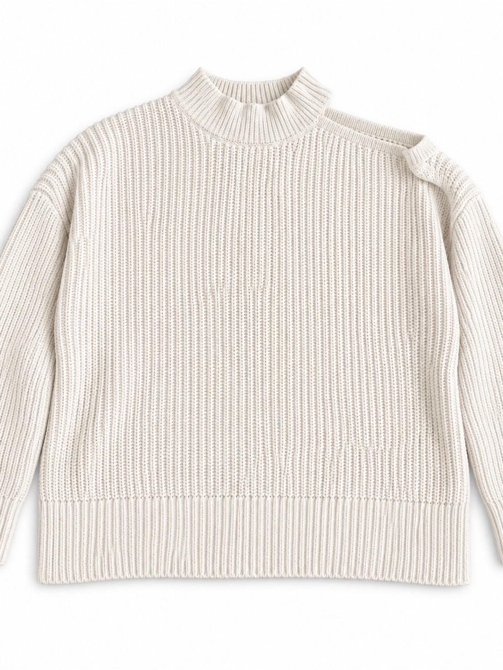 Sanctuary Ivory One Cold Shoulder Ribbed Mock Neck Sweater S